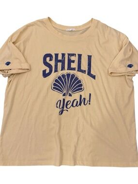 🐚☀️NWOT Maurice’s Shell Yeah Yellow Coastal Oversized Casual Short Sleeve Tee L